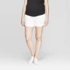 Maternity Crossover Panel Midi Jean Shorts - Isabel Maternity By Ingrid & Isabel White