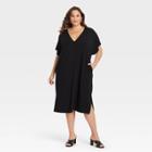Women's Plus Size Dolman Short Sleeve Dress - Ava & Viv Black X