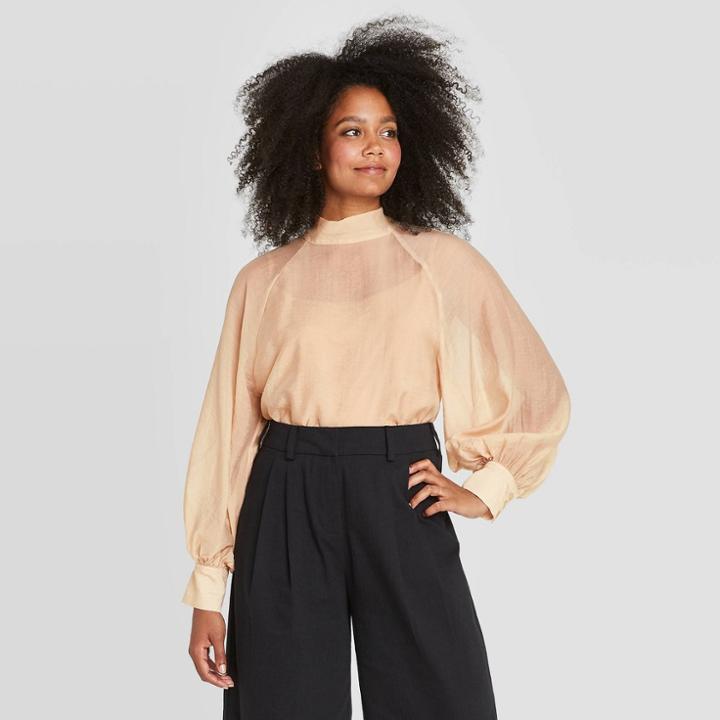 Women's Bishop Long Sleeve Organza Blouse - Prologue Tan