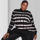 Women's Plus Size Oversized Long Sleeve Tie Dye Mock Turtleneck Sweatshirt - Wild Fable Black/white 2x,