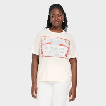 Women's Plus Size Budweiser Short Sleeve Graphic T-shirt - White