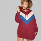 Women's Plus Size Long Sleeve Color Blocked Hooded Sweatshirt Dress - Wild Fable Wine