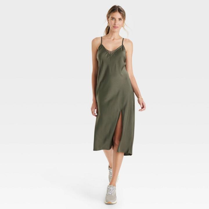 Women's Sleeveless Cami Lace Dress - A New Day Olive Green