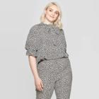 Women's Plus Size Animal Print Elbow Sleeve Ruffled V-neck Blouse - Who What Wear White