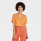Women's Short Sleeve V-neck Drapey T-shirt - A New Day Orange