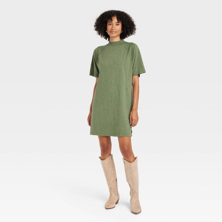 Women's Elbow Sleeve Knit T-shirt Dress - Universal Thread Green