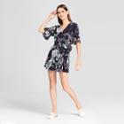 Eclair Women's Floral Print Tie Front Romper - Clair Navy Xl,