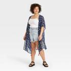 No Brand Women's Plus Size Star Print Ruana Duster - Blue/white