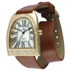 Target Women's Peugeot Crystal Bezel Double Wrap Leather Strap Watch - Gold And Brown, Gold/brown