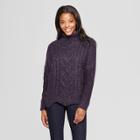 Women's Long Sleeve Cropped Turtleneck With Zig Zag Edge - Cliche Navy (blue)