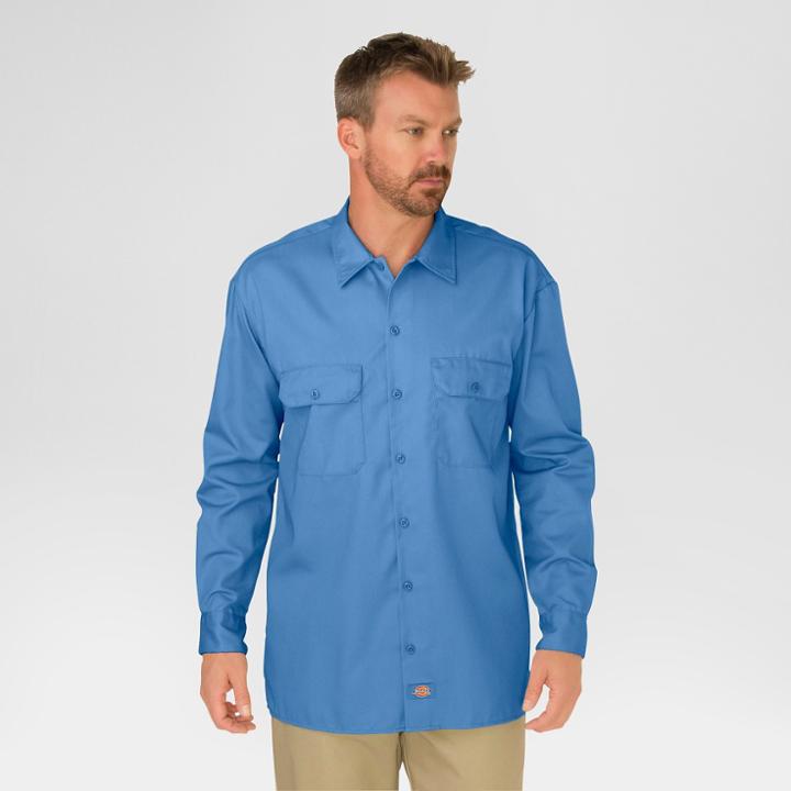 Dickies Men's Big & Tall Original Fit Long Sleeve Twill Work Shirt- Gulf Blue Xxxl