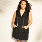 Women's Plus Size Fringe Hem Hoodie Cover Up - Cover 2 Cover Black