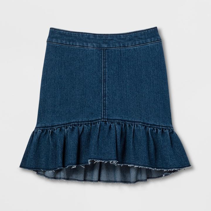 Girls' Ruffle Stretch Denim Skirt - Cat & Jack