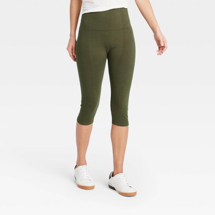 Women's High-waist Cotton Blend Seamless Capri Leggings - A New Day Olive