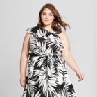 Women's Plus Size Palm Print Asymmetrical Ruffle Tank Top - Who What Wear Black/white 3x, Black/white Palm Print