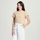 Women's Striped Short Sleeve Ruffle T-shirt - A New Day Rust/white (red/white)