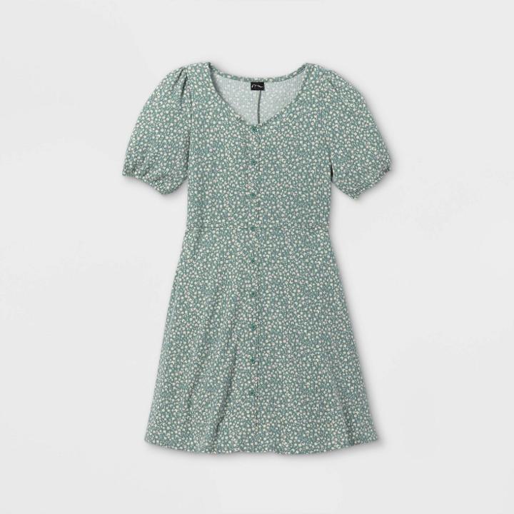 Girls' Button-front Short Sleeve Knit Dress - Art Class Teal