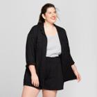 Women's Plus Size Button-down Long Sleeve Shirt - Ava & Viv Black X