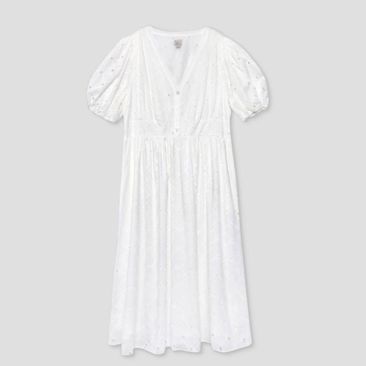 Women's Plus Size Puff 3/4 Sleeve Dress - A New Day White