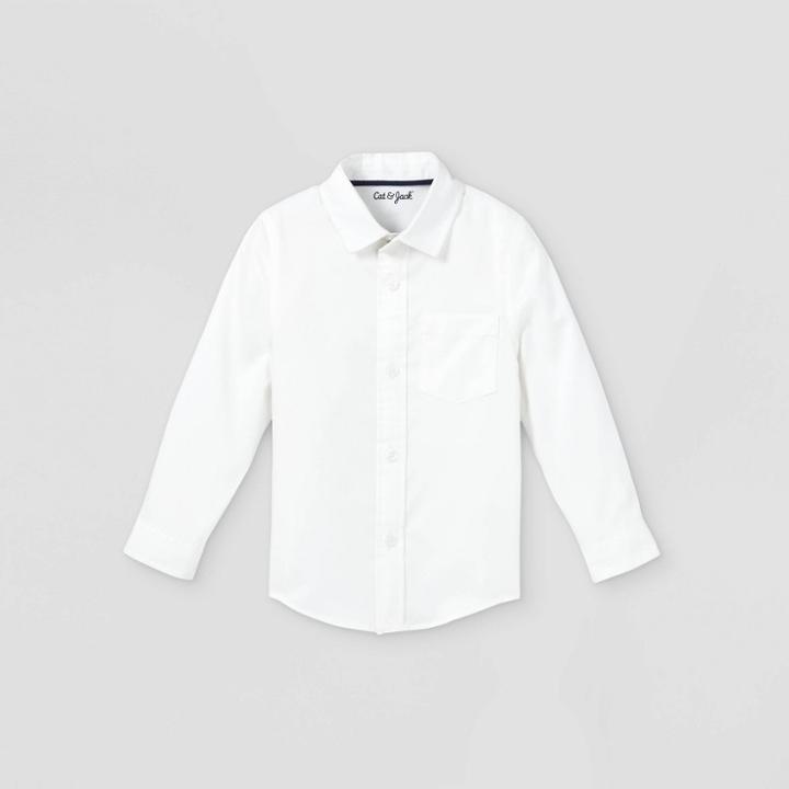 Toddler Boys' Oxford Woven Long Sleeve Button-down Shirt - Cat & Jack White
