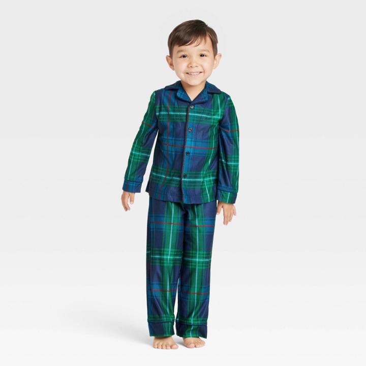 Toddler Holiday Tartan Plaid Flannel Matching Family Pajama Set - Wondershop Blue