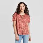Women's Floral Print Short Sleeve V-neck Button-front Top - Universal Thread Red