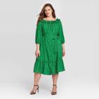 Women's Plus Size Polka Dot Long Sleeve Dress - Who What Wear Green 1x, Women's,