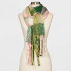 Women's Plaid Blanket Scarf - A New Day Green/pink