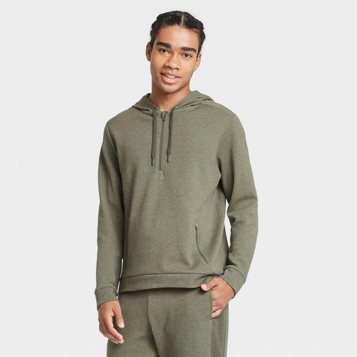 Men's Premium Fleece 1/4 Zip Hoodie - All In Motion Olive Green S, Men's, Size: Small, Green Green