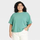 Women's Plus Size Bell Short Sleeve Quilted Boxy T-shirt - A New Day Green