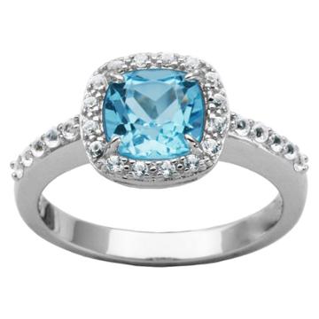 Prime Art & Jewel Sterling Silver Genuine Blue Topaz And Lab Created White Sapphire Ring, Size