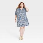 Women's Plus Size Short Sleeve A-line Dress - Knox Rose Light Blue Floral