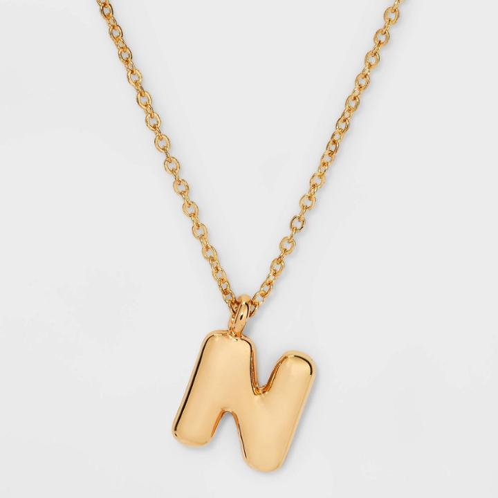 Puffy Initial Charm 'n' Pendant Necklace - Wild Fable Gold