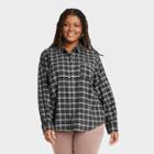Women's Plus Size Relaxed Fit Long Sleeve Flannel Button-down Shirt - Universal Thread Charcoal Gray Plaid