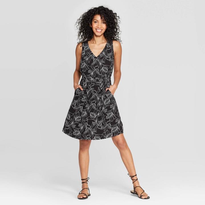 Women's Floral Print Sleeveless V-neck Crepe Dress - A New Day Black