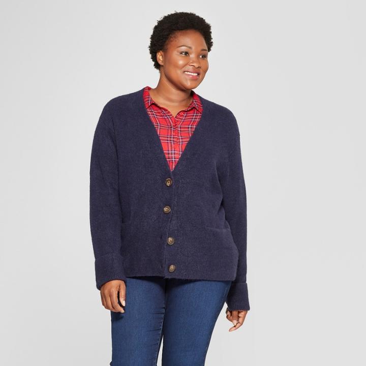 Women's Plus Size Cuffed Cardigan - Universal Thread Navy