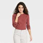 Women's Long Sleeve Slim Fit Rib T-shirt - Universal Thread Dark Red