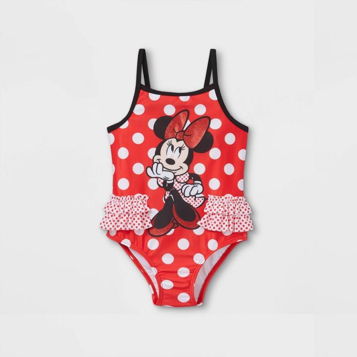 Minnie Mouse Toddler Girls' Minnie One Piece Swimsuit - Red