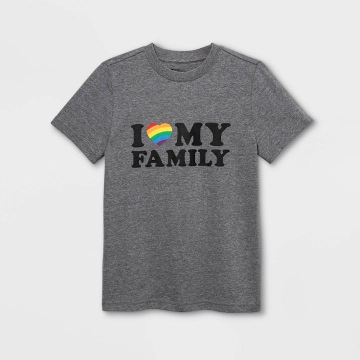Ev Lgbt Pride Pride Gender Inclusive Kids' 'i Heart My Family' Short Sleeve Graphic T-shirt - Gray