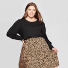 Women's Plus Size Puff Long Sleeve Crewneck Top - Ava & Viv Black X