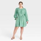 Women's Plus Size Long Sleeve Tent Dress - A New Day Green