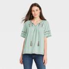Women's Short Sleeve Embroidered V-neck Top With Tassels - Knox Rose