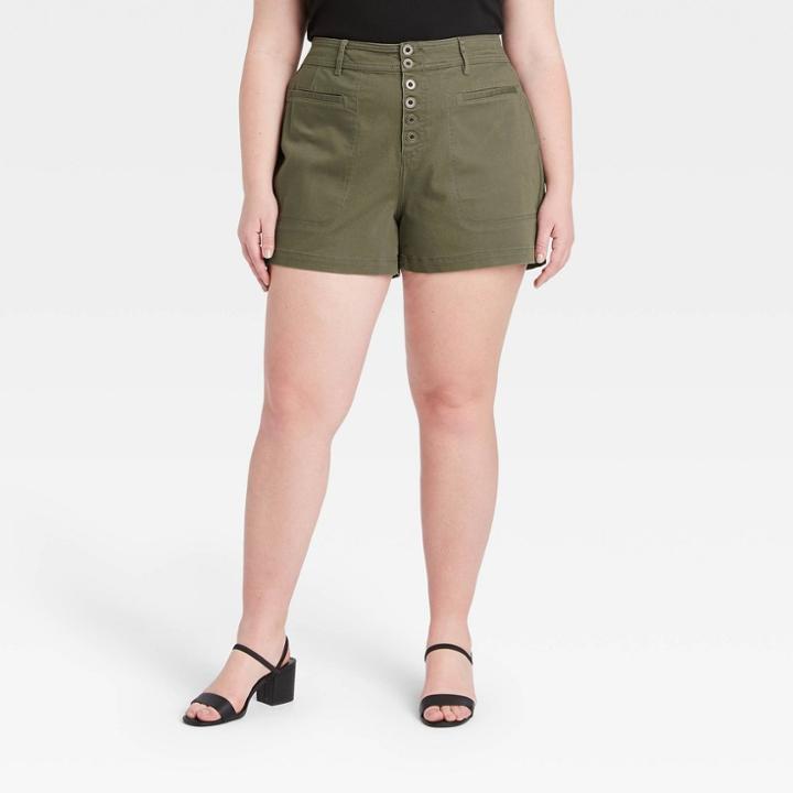 Women's Plus Size Shorts - Ava & Viv Olive