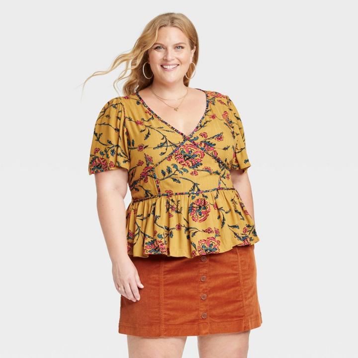 Women's Plus Size Short Sleeve Embroidered Blouse - Knox Rose Gold Floral