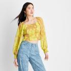 Women's Floral Print Long Sleeve Smocked Bodice Top - Future Collective With Gabriella Karefa-johnson Yellow Xxs