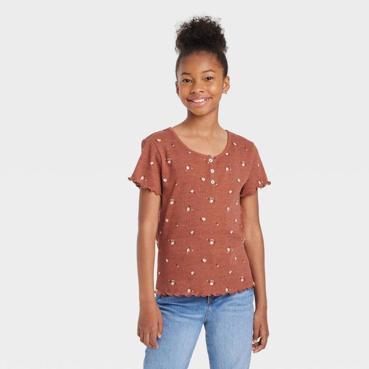 Girls' Henley T-shirt - Art Class Brown Floral
