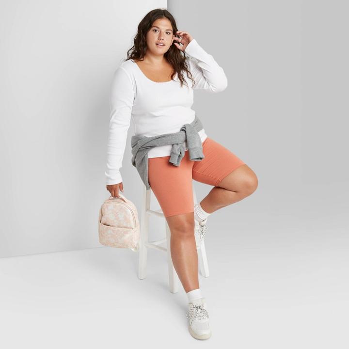 Women's Plus Size Long Sleeve Round Neck Lace Trim T-shirt - Wild Fable White