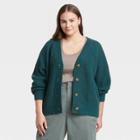 Women's Plus Size Button-front Cardigan - A New Day Teal