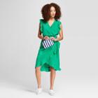 Women's Short Sleeve Ruffle Wrap Dress - A New Day Green