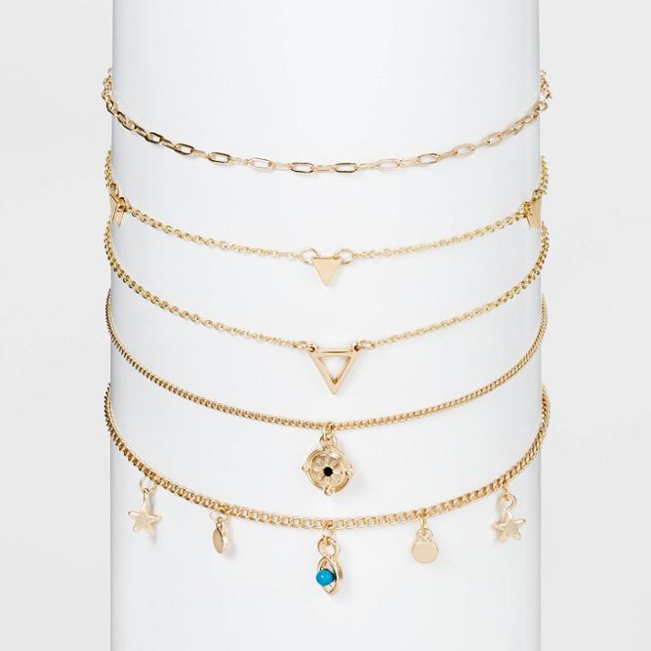 Star And Evil Eye Choker Necklace Set 5pc - Wild Fable Gold